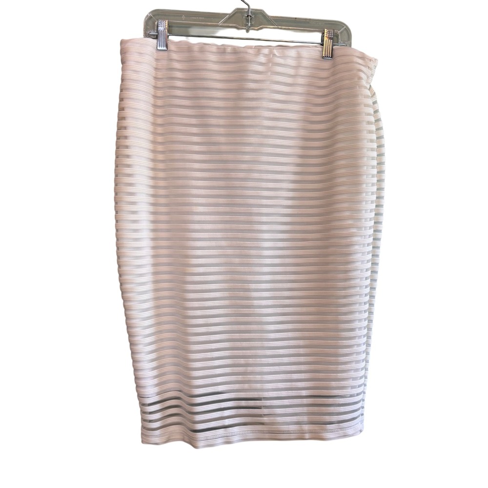 Olivia Blu Womens Mesh Striped‎ Lined Career Office Pencil Skirt White Size 1X